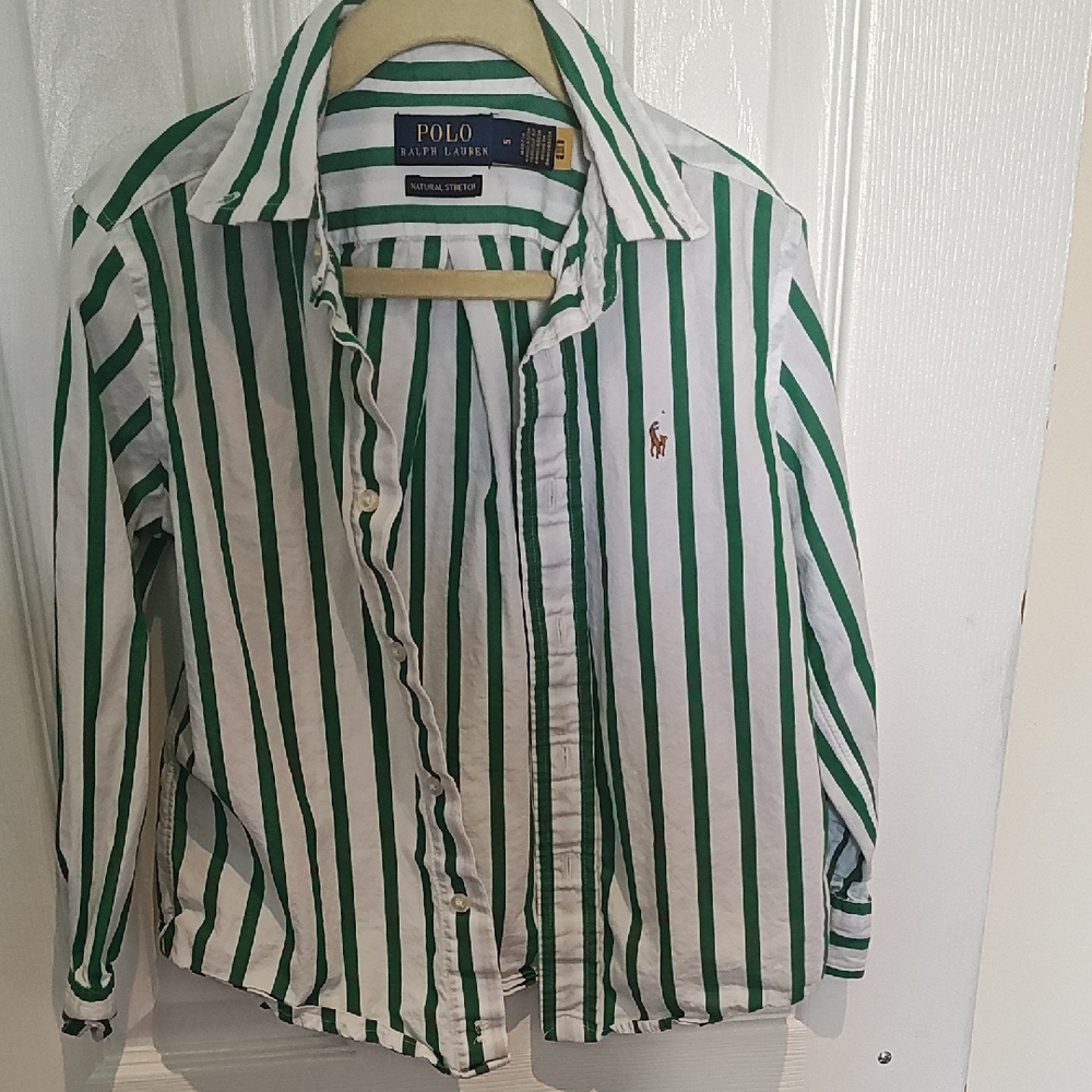 Polo by Ralph Lauren Kids Shirt with Green and White Stripes